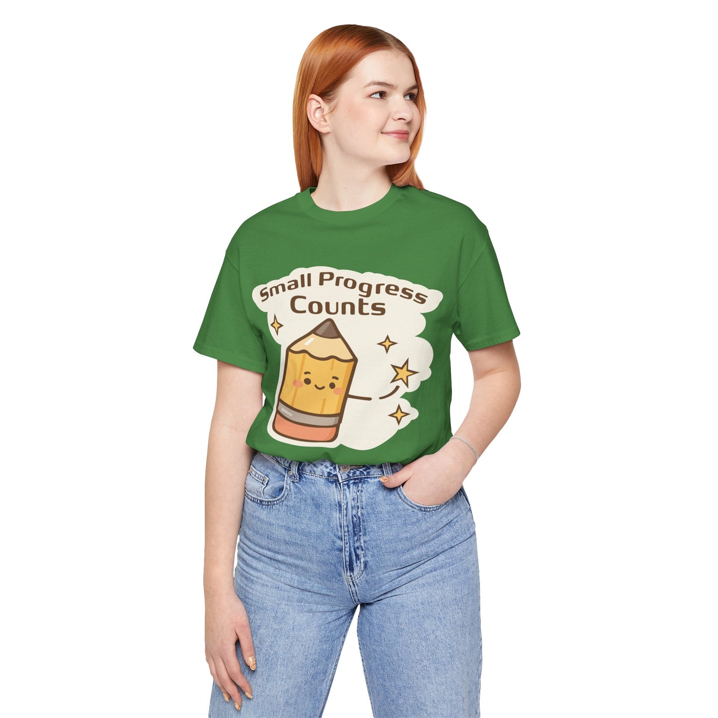 Small Progress Counts Pencil Tee — Motivational Cute Graphic T-Shirt