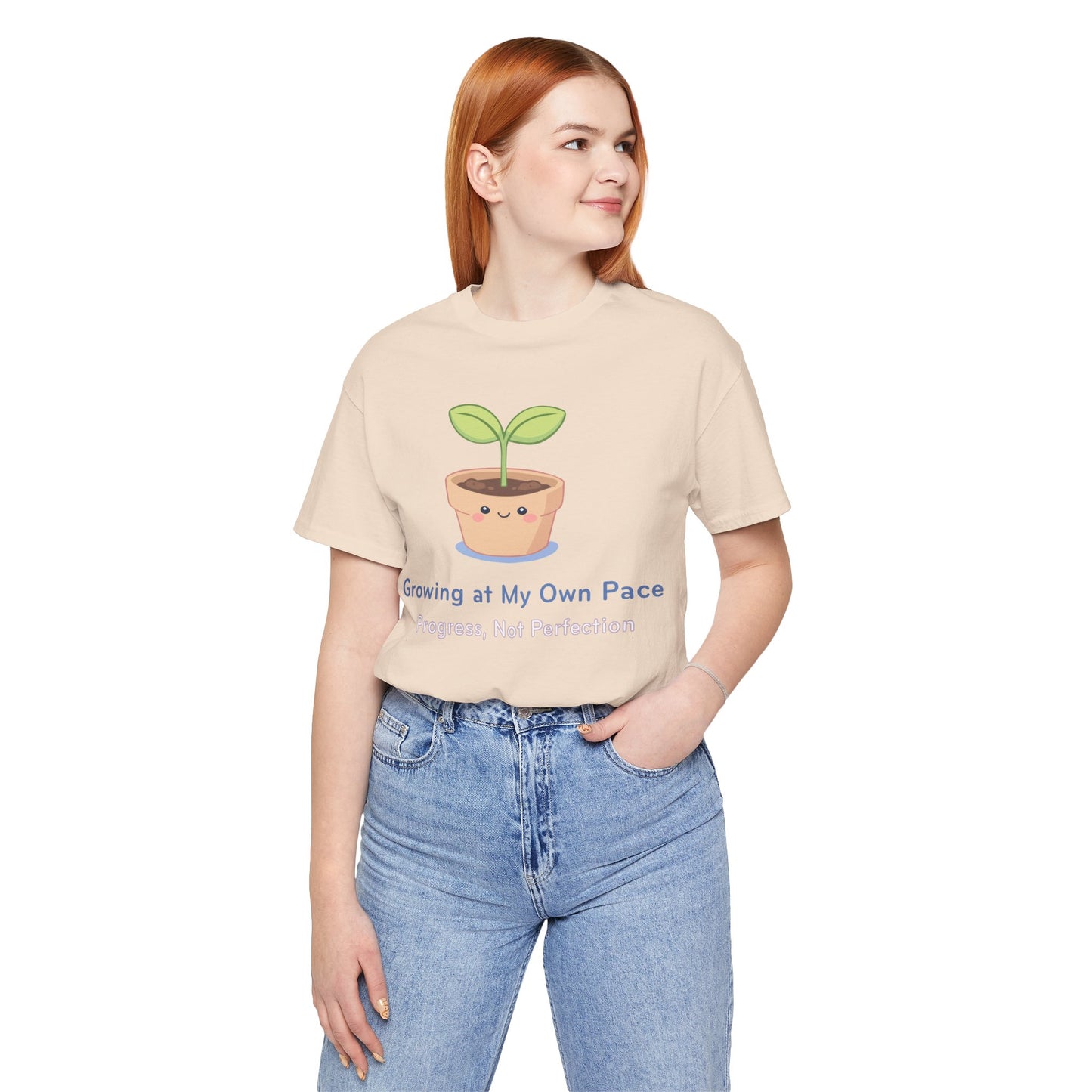 Growing at My Own Pace T‑Shirt — Cute Plant Pot Tee ("Progress, Not Perfection")