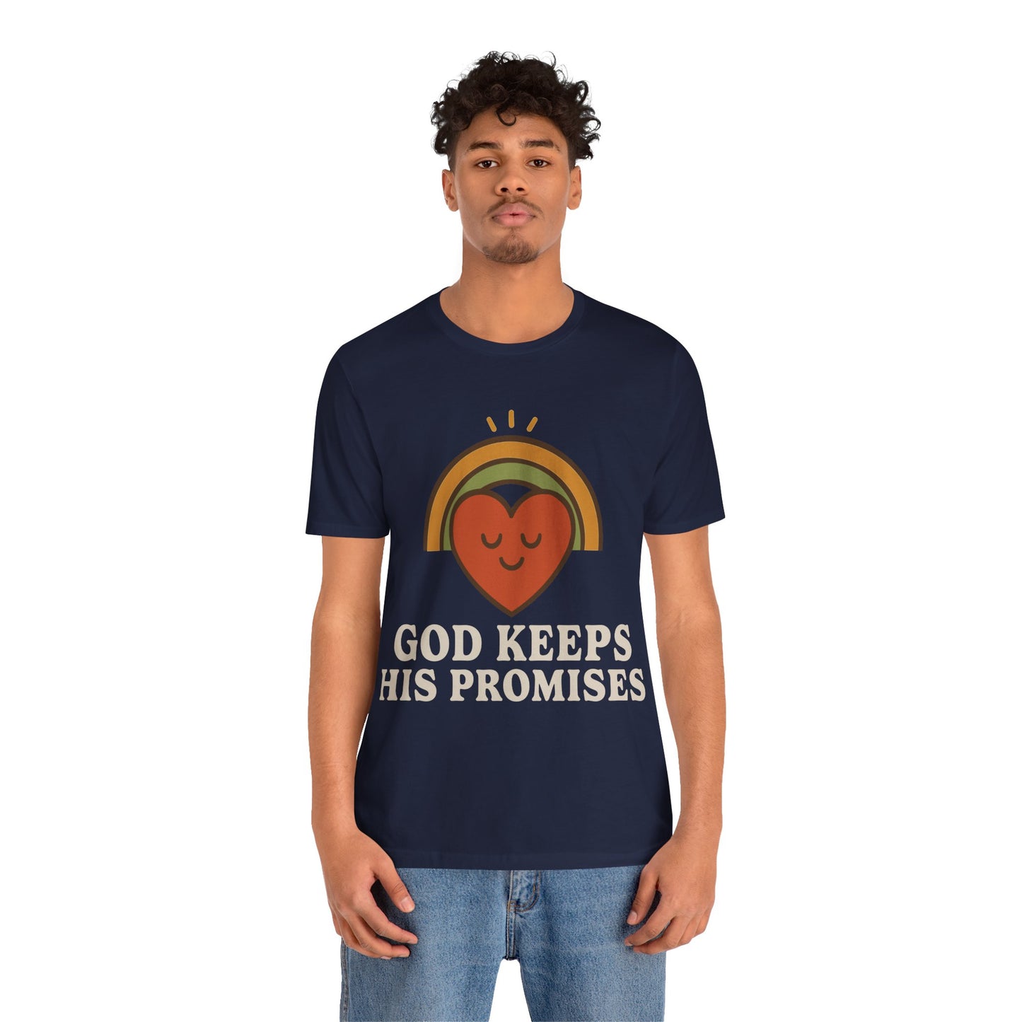 God Keeps His Promises Tee — Retro Heart Rainbow Christian T-Shirt