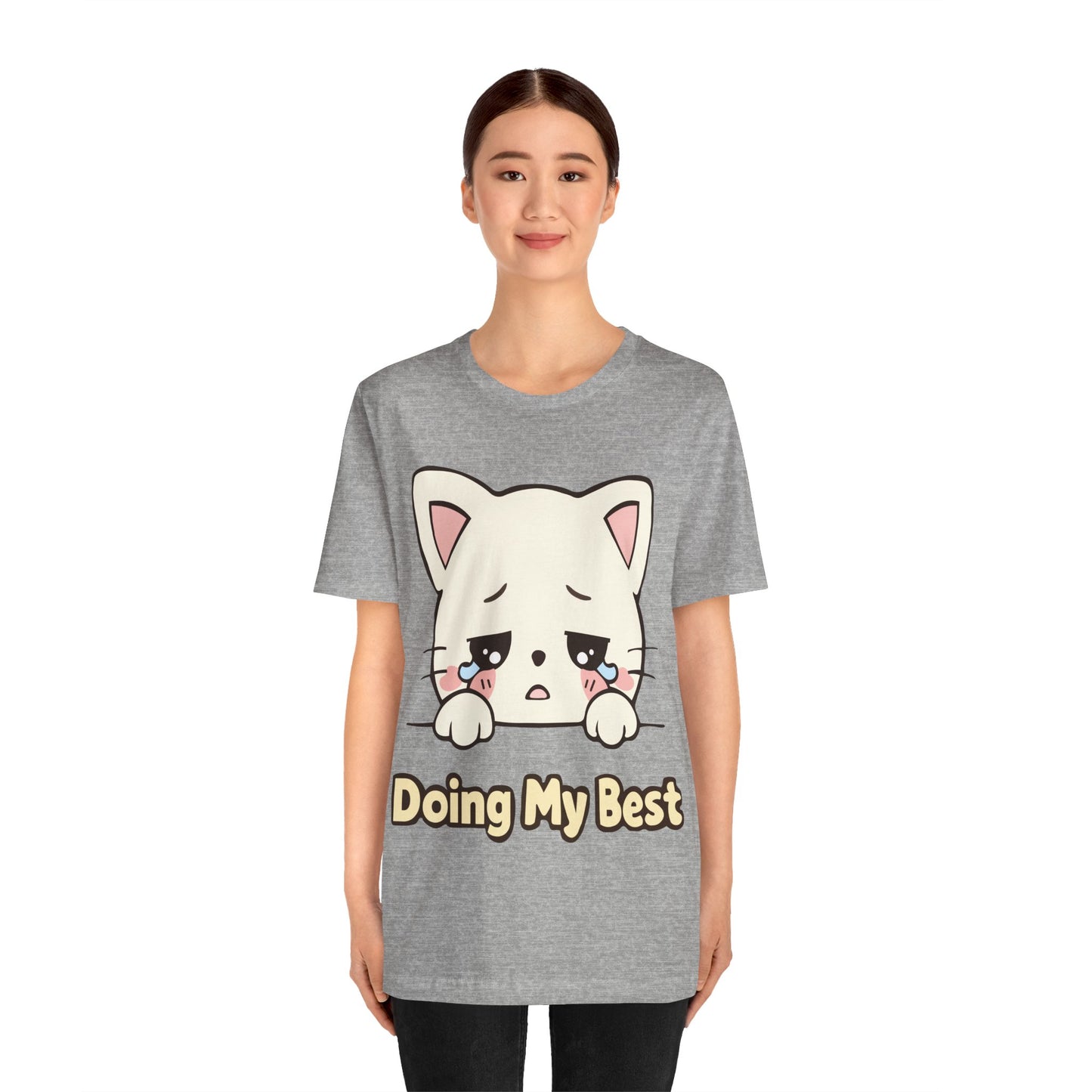 “Doing My Best” Sad Kawaii Cat T-Shirt — Cute Anime Cat Tee for Self-Care & Gifts