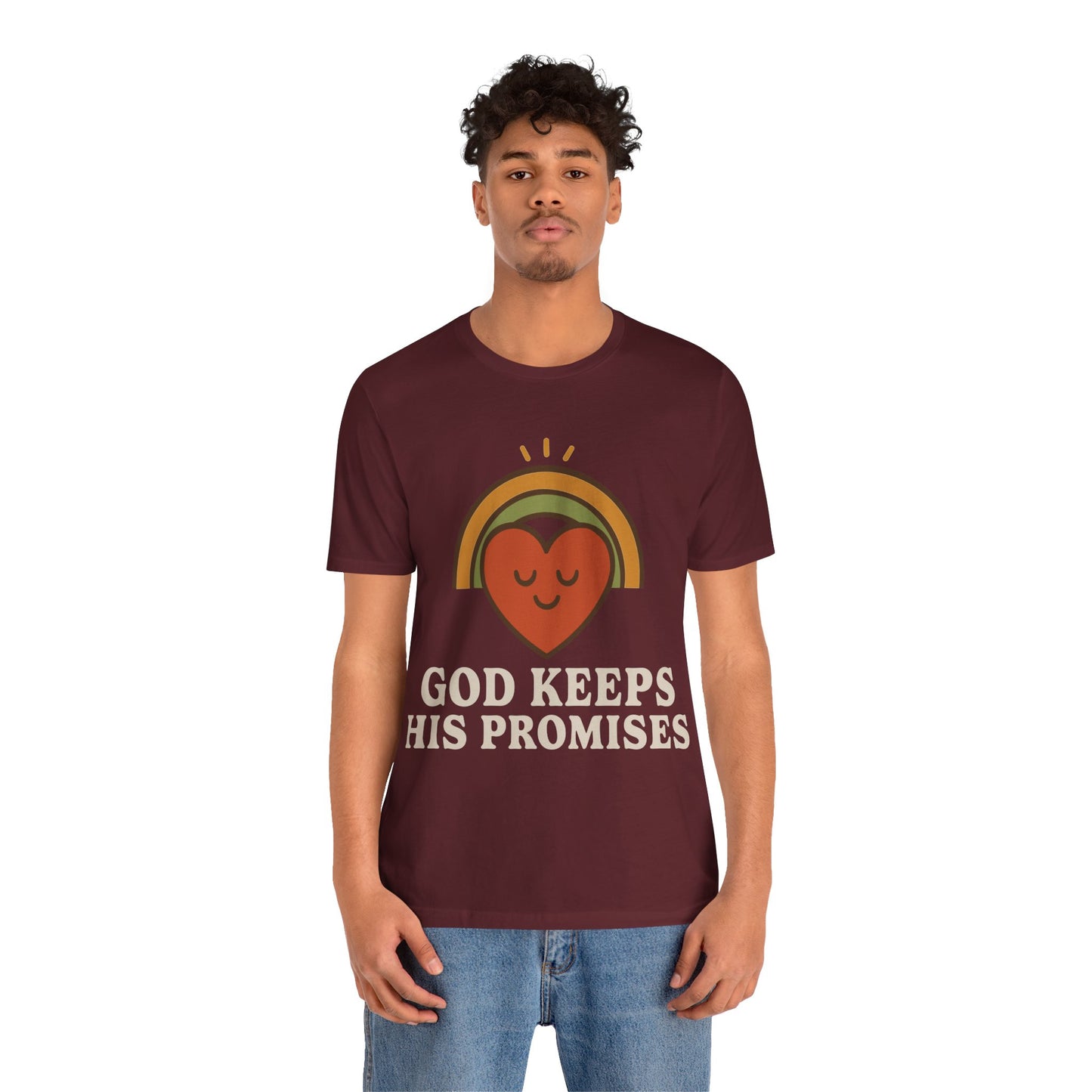 God Keeps His Promises Tee — Retro Heart Rainbow Christian T-Shirt