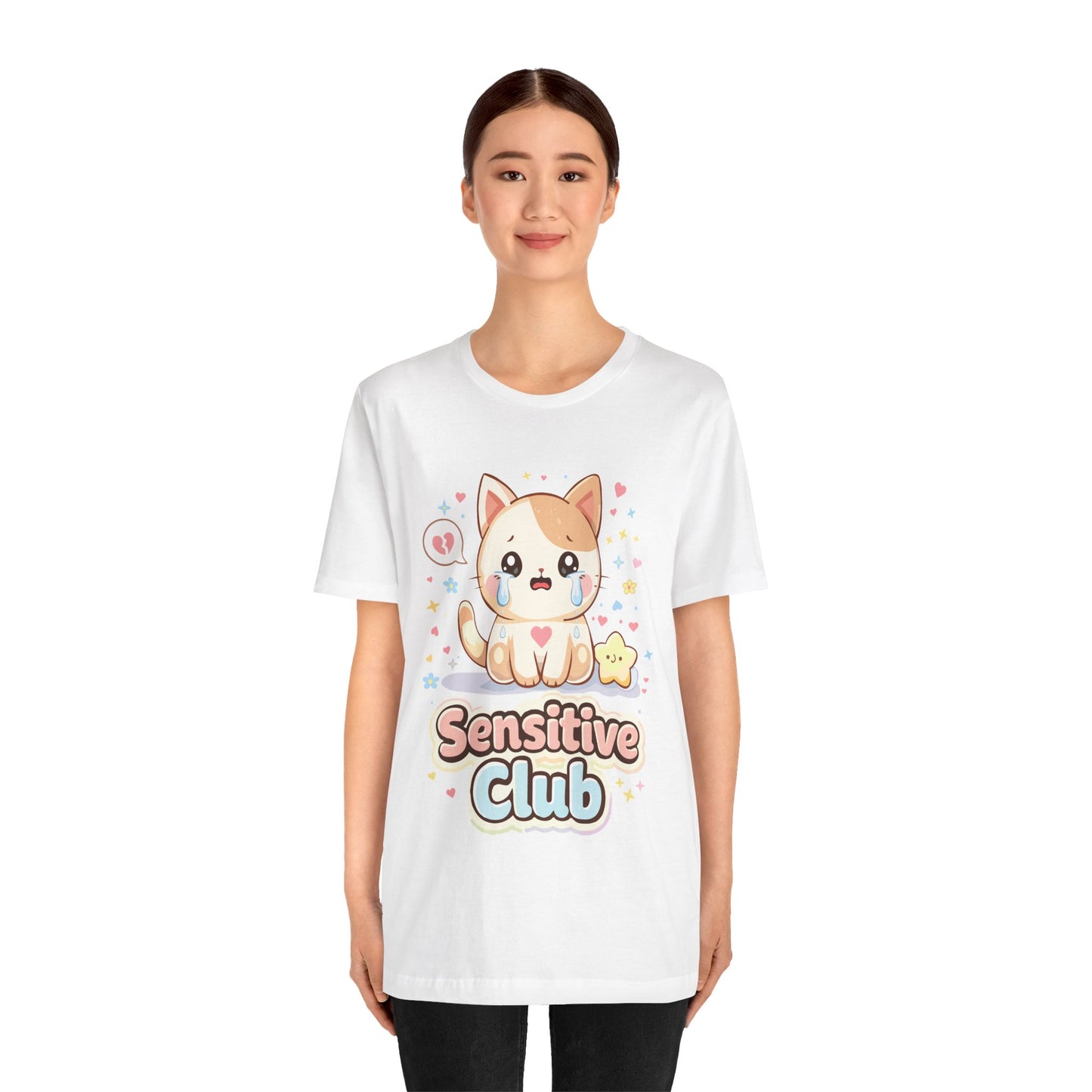 Sensitive Club Cute Cat T‑Shirt — Kawaii Emotional Support Tee
