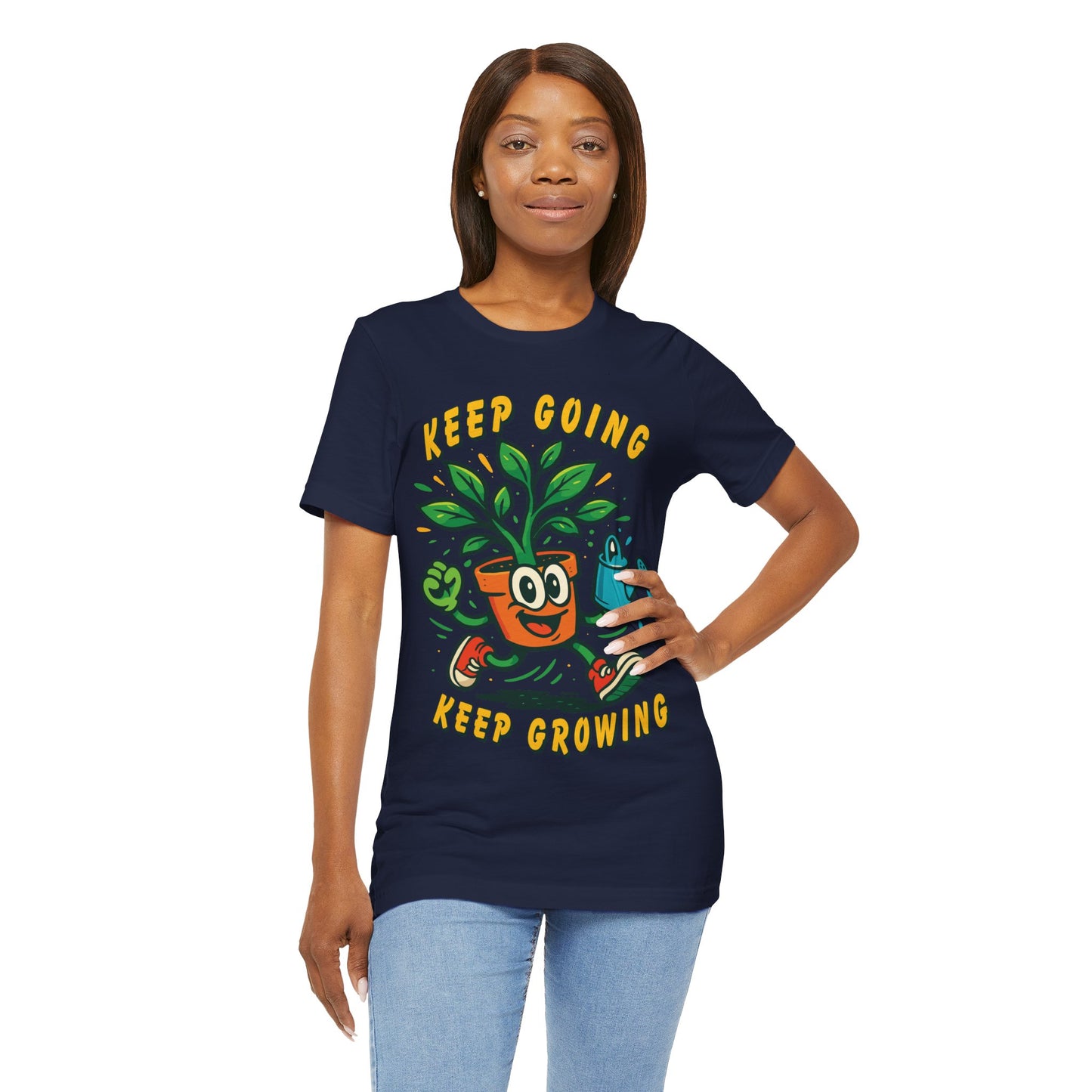 Keep Going Keep Growing T-Shirt — Motivational Plant Cartoon Tee for Gardeners & Self-Care