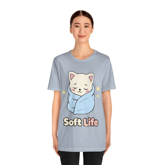 Soft Life Cat Tee — Cute Wrapped Kitten Graphic T-Shirt