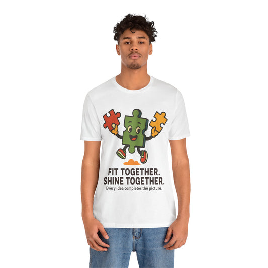 Fit Together Puzzle Mascot T-Shirt — "Fit Together. Shine Together." Crew Tee