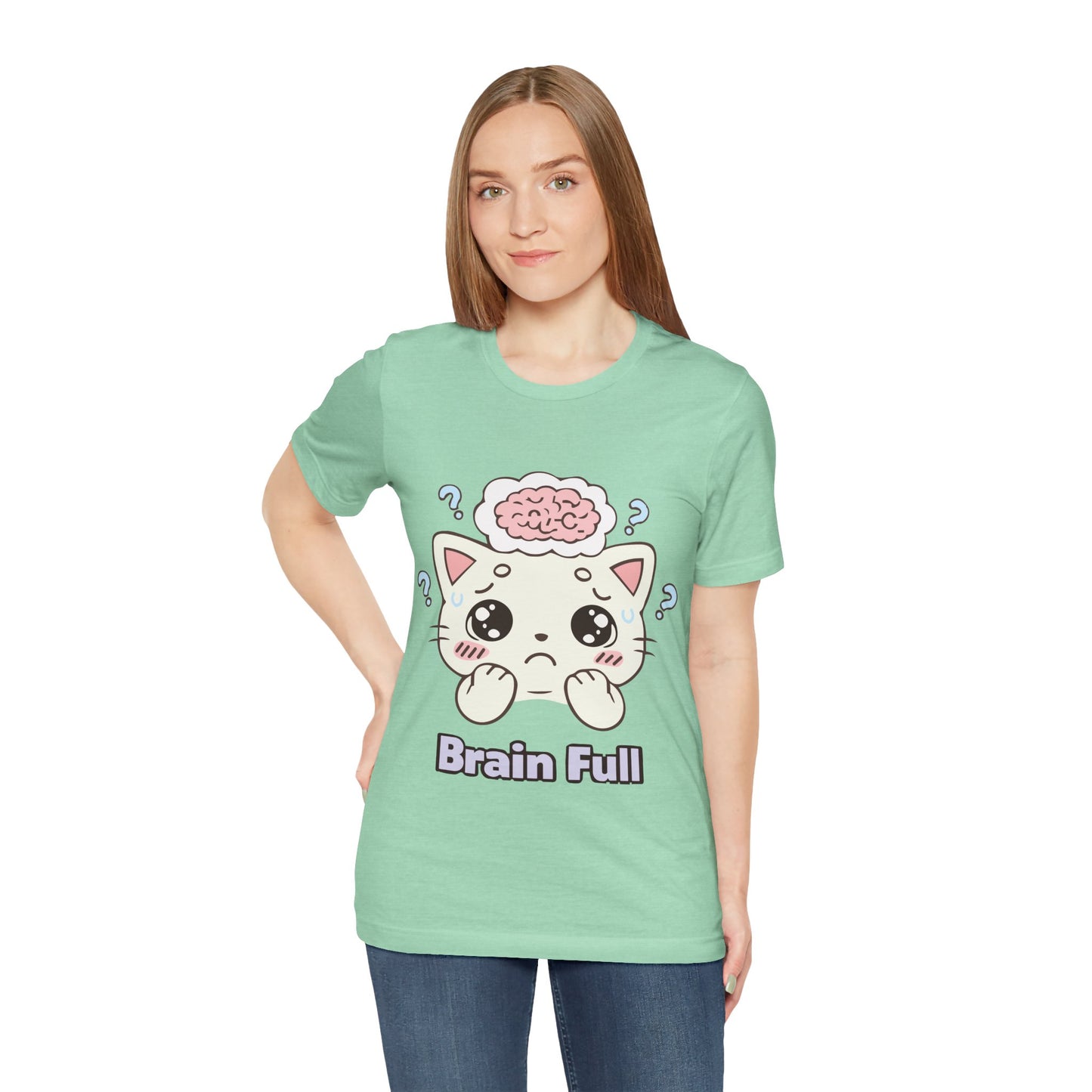 Brain Full Cute Cat Tee — Kawaii Cat Graphic T-Shirt